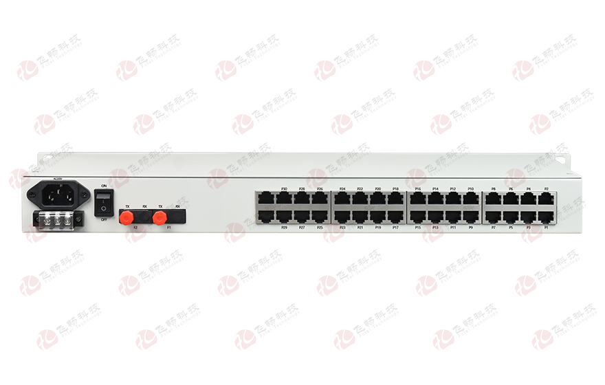 飛暢科技-32路電話+8E1+8FE物理隔離（1+1光備份，19英寸）電話光端機