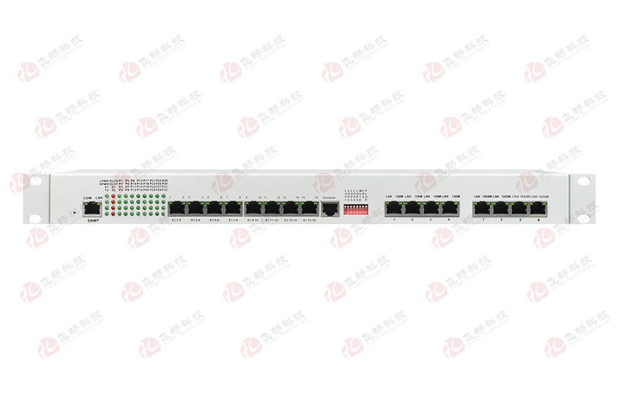 飛暢科技-32路電話+16E1+4FE+4GE+2路數(shù)據(jù)+SNMP+console（19英寸，物理隔離）電話光端機(jī)